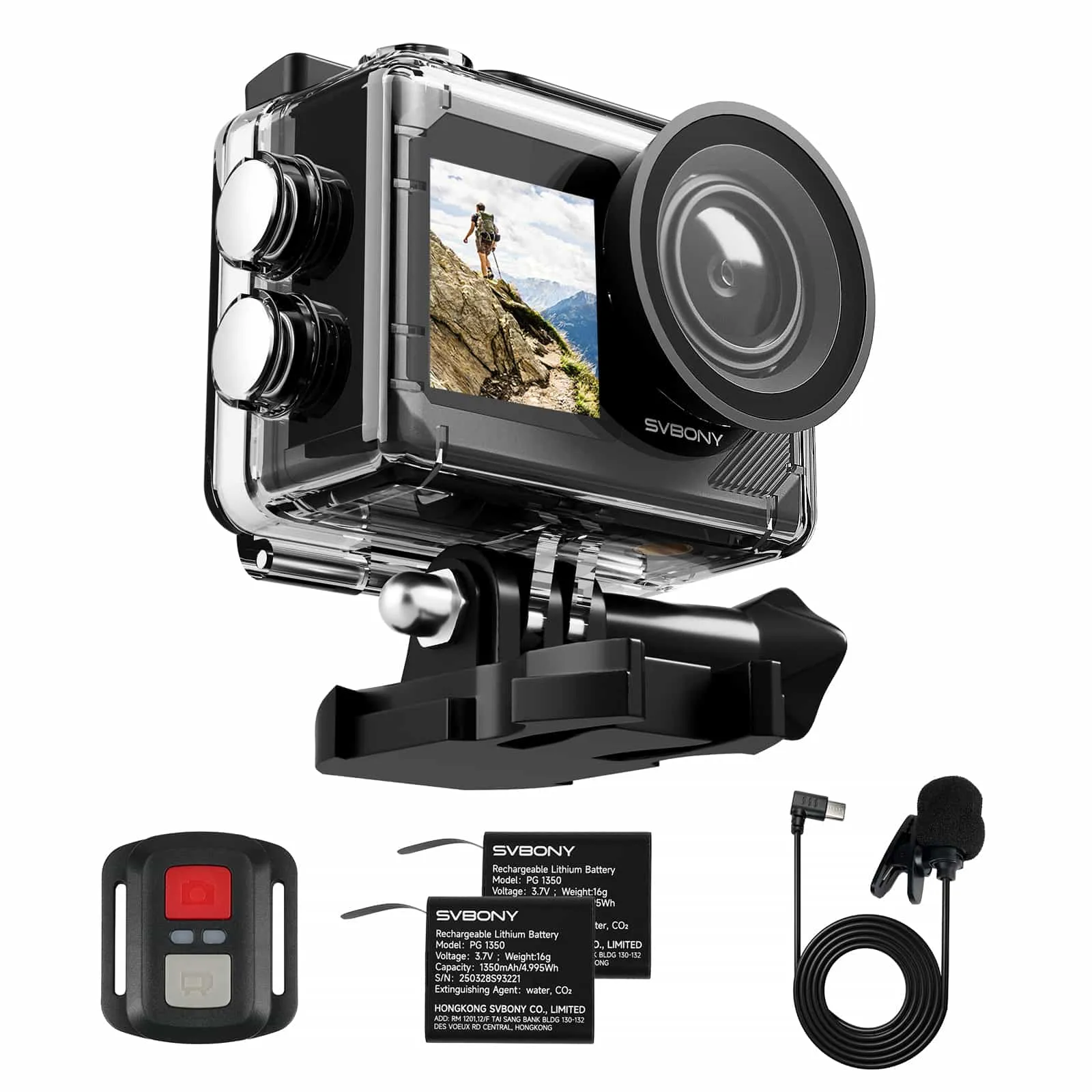 SVGo2 アクションカメラ ドライブレコーダー  自転車/車/バック/ダイビング アクセサリーセット ダブルディスプレイ