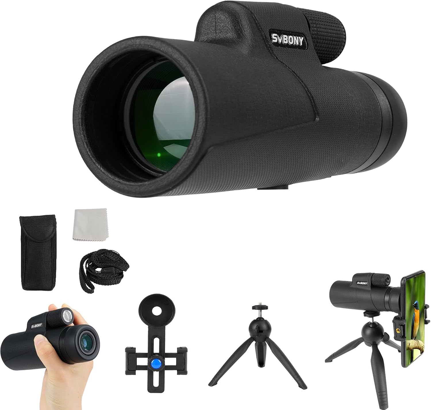 SVBONY SX32 単眼望遠鏡 10倍 42mm 大口径 高倍率 小型 256g スマホ対応 メガネ対応 Bak4プリズム IPX5防水 単眼鏡 望遠鏡 片手操作 ハイキング 旅行 バードウォッチン 野鳥観察 自然観察 コンサート スポーツ観戦 革の質感 耐摩耗性（10x 42mm、ブラック） 