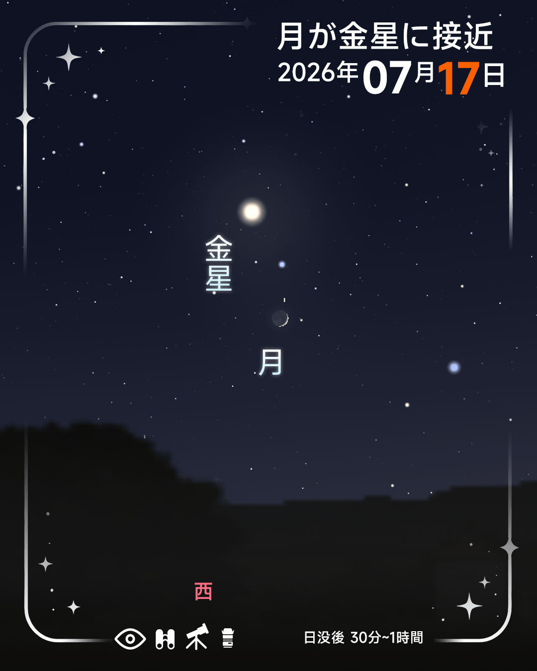 細い月と金星の接近